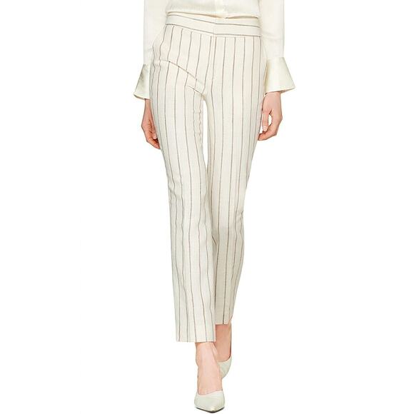 Suistudio Women's Lane Classic Stripe High Waist Silk Blend Trousers Size 12 NEW - Picture 1 of 6